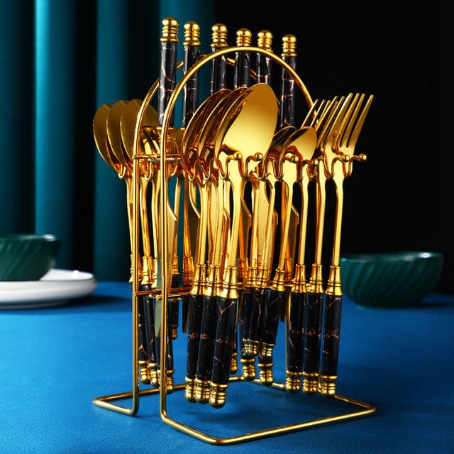 Gold Luxury 24 Piece Kitchen Table Cutlery Set
