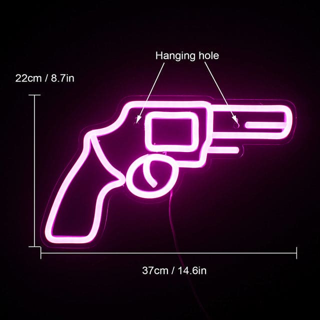 Pink Pistol Shaped Wall Neon LED Sign