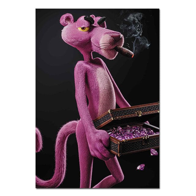 Smoking Pink Panther Canvas Cartoon Wall Art Picture