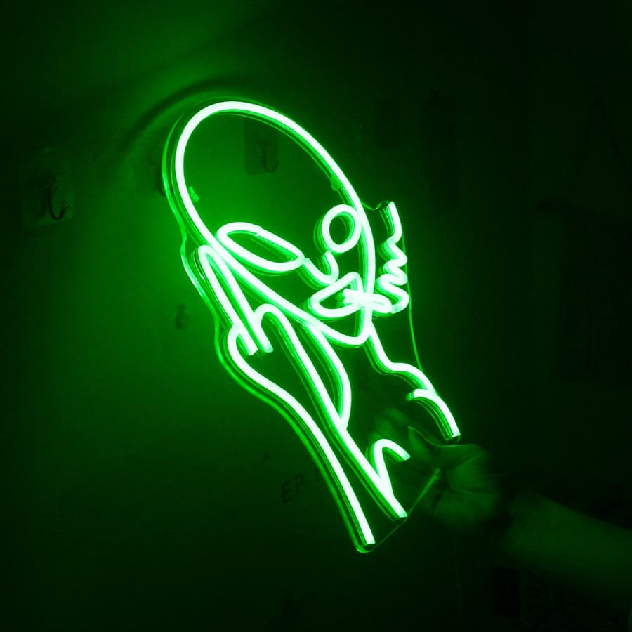Green Smoking Alien Neon Sign