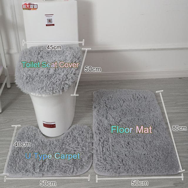3Pcs Plush Bathroom Non-slip Bath Carpets - Light Gray / 1