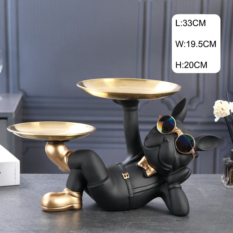 Dog Statue Butler with a Tray - black 1