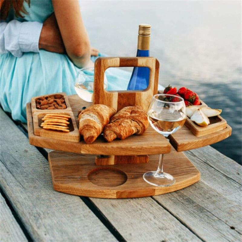Wooden Folding Picnic Table With Glass Holder