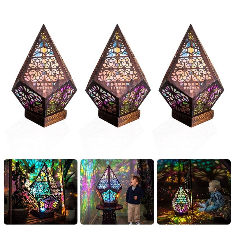 Wooden Hollow LED Projection Night Lamp