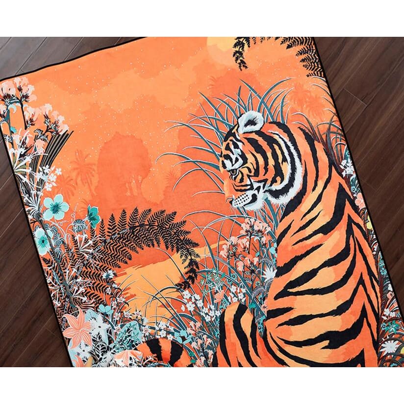Tiger Leopard Printing Carved Velvet Room Rug