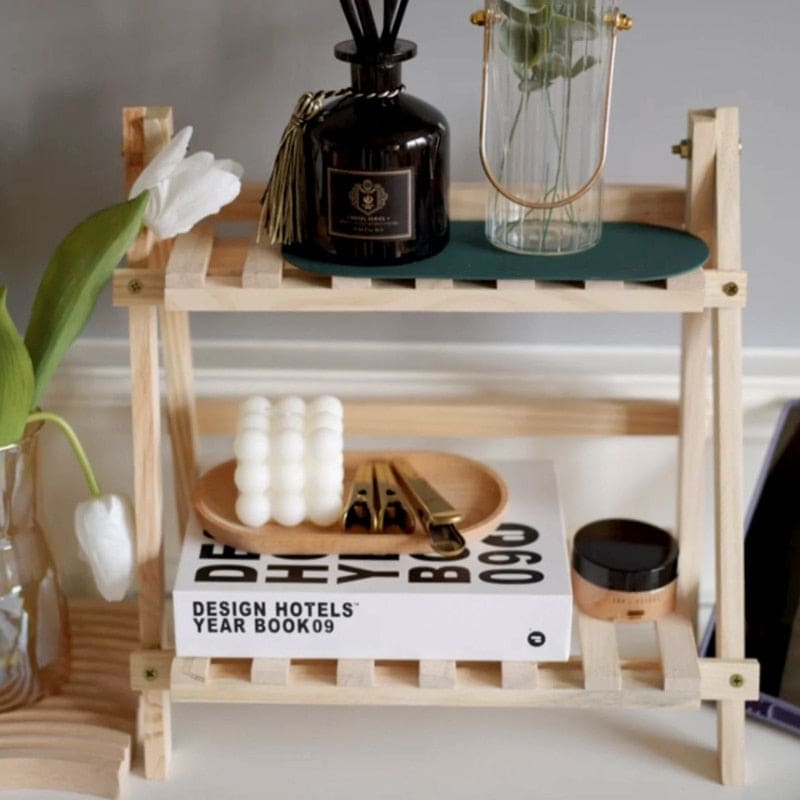 Wooden Double Layer Shelf Home Storage