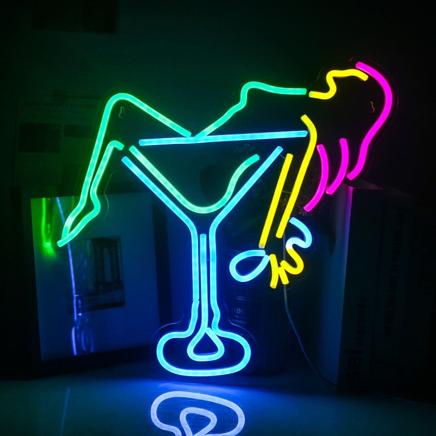 Woman Laying in a Martini Glass Neon Sign