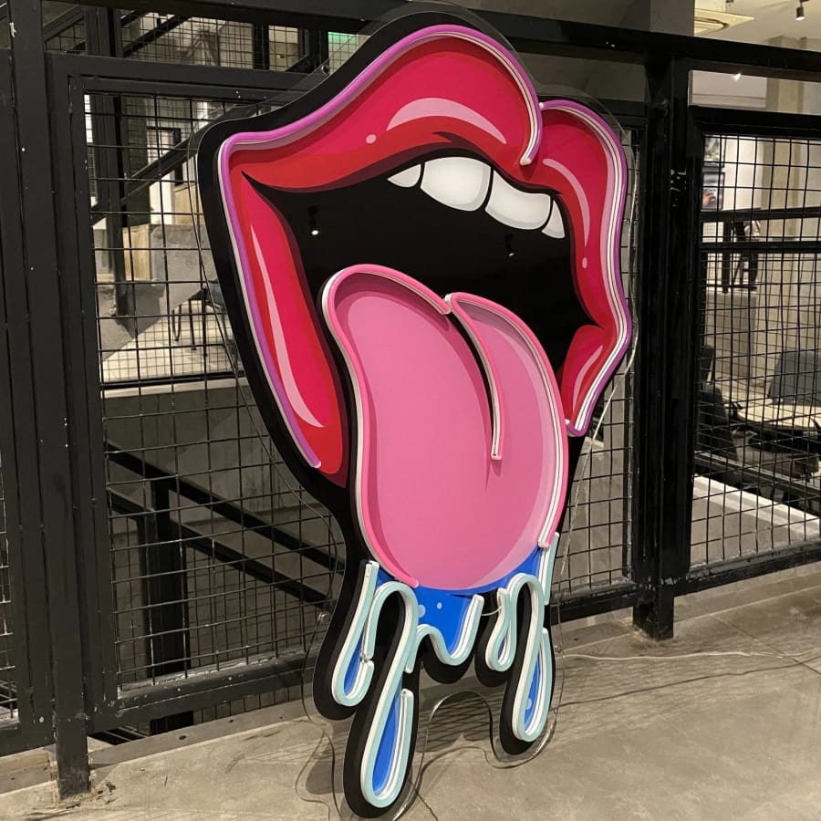 Lips With Tongue Dripping Neon Sign Art